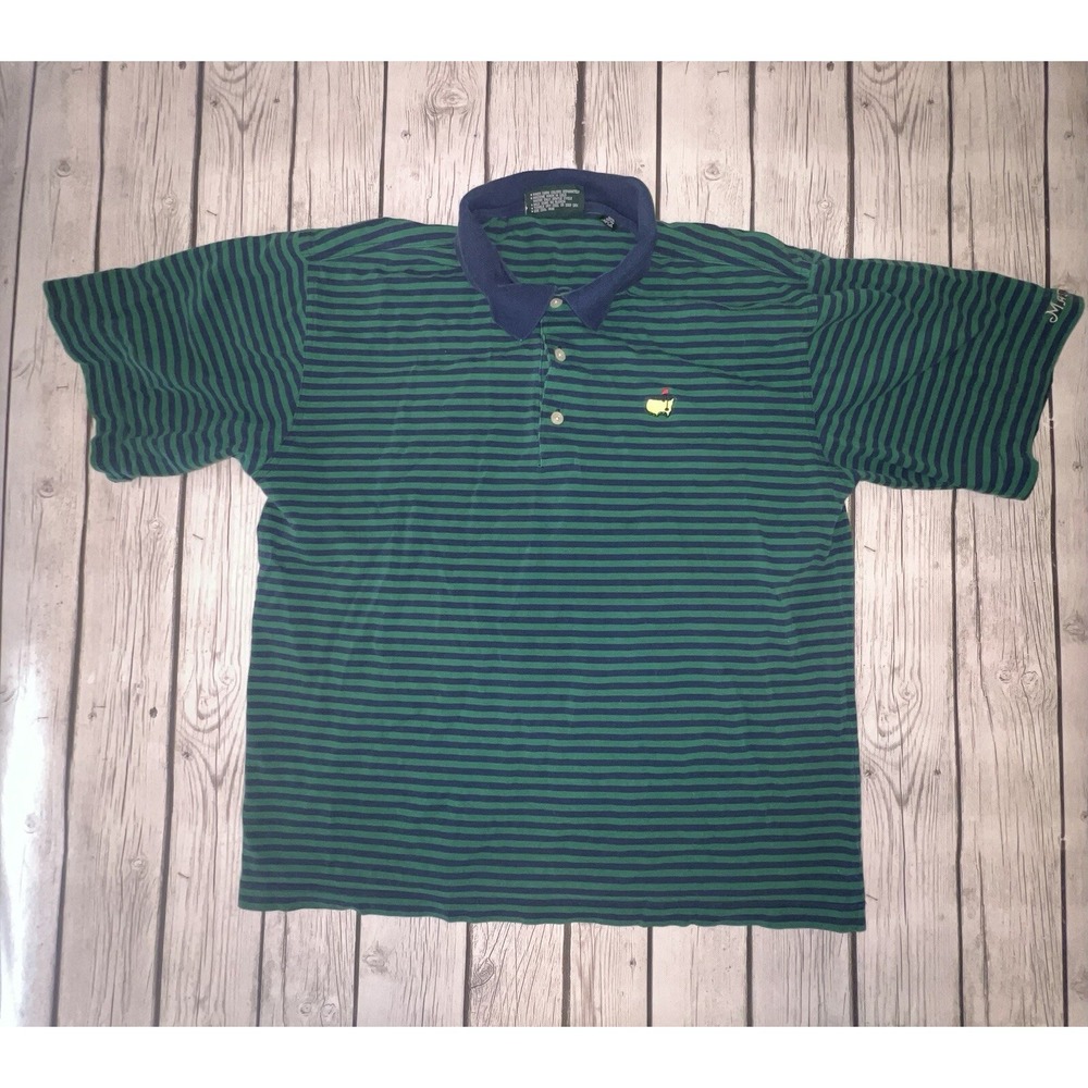 Masters Collection Golf Polo Short Sleeve 3 Button Green Blue Striped Mens M